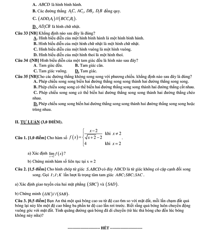 Đề kiểm tra môn Toán lớp 11 học kì 1 Cánh Diều