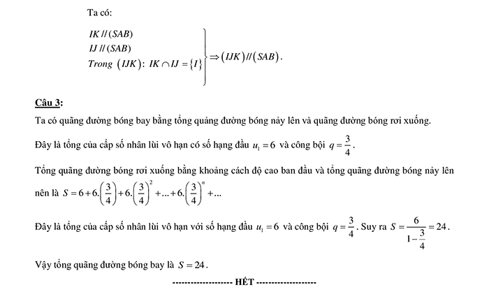 Đáp án đề thi học kì 1 Toán 11 Cánh Diều