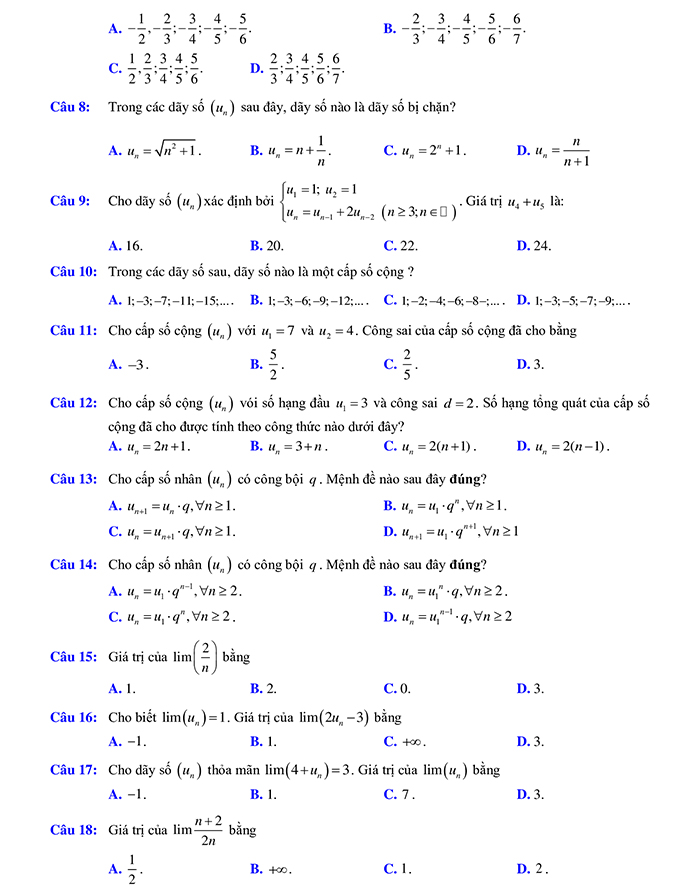 Đề thi cuối kì 1 Toán 11 có đáp án KNTT