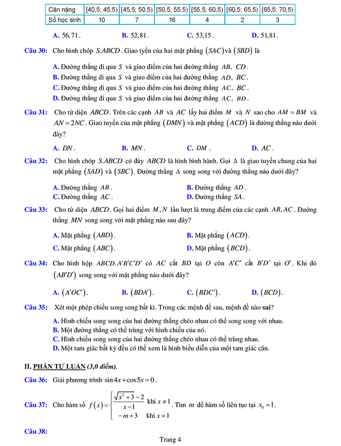 Đề thi cuối kì 1 Toán 11 có đáp án KNTT