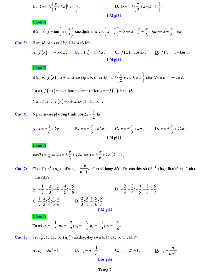 Đáp án đề thi cuối học kì 1 môn Toán 11 KNTT