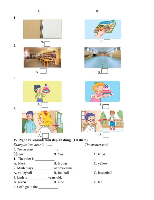  Đề thi Tiếng Anh lớp 3 cuối học kì 1 