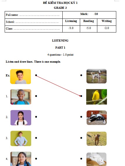 Đề thi Tiếng Anh lớp 3 học kì 1 I Learn Smart Start