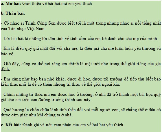 Dàn ý nghị luận phân tích giá trị đặc sắc của một bài hát