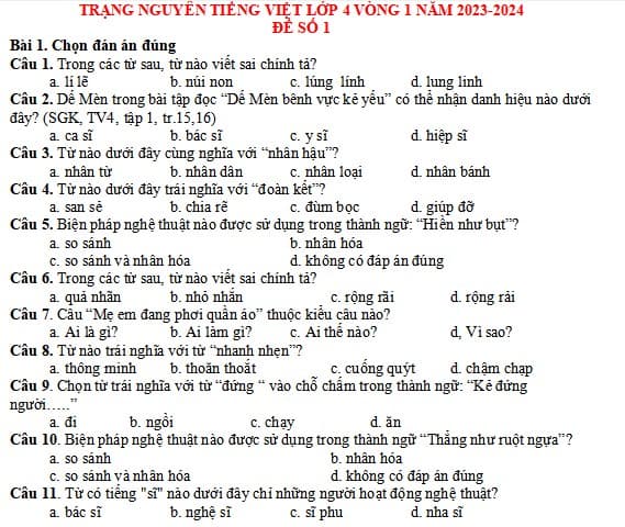 Bộ đề luyện thi Trạng nguyên Tiếng Việt lớp 4 năm 2023-2024