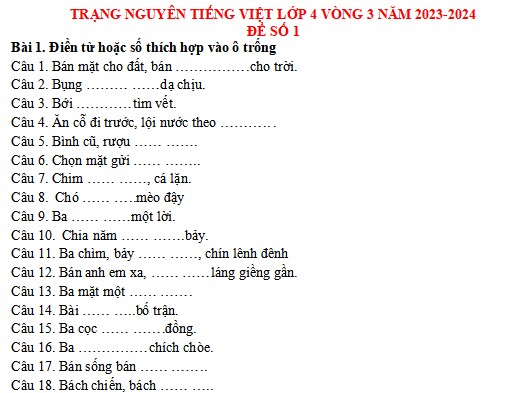 Đề thi Trạng nguyên Tiếng Việt lớp 4 năm 2023-2024