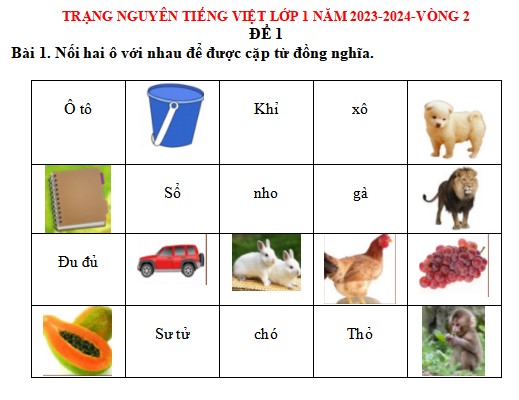 Đề thi Trạng nguyên Tiếng Việt lớp 1 năm 2023-2024