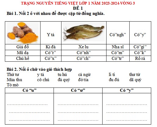 Đề thi Trạng nguyên Tiếng Việt lớp 1 năm 2023-2024 