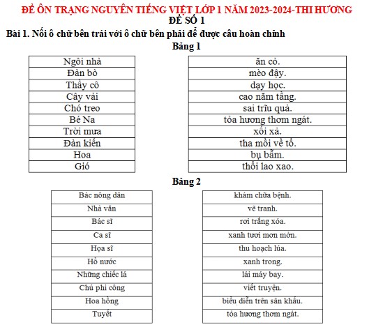 Đề thi Trạng nguyên Tiếng Việt lớp 1 năm 2023-2024