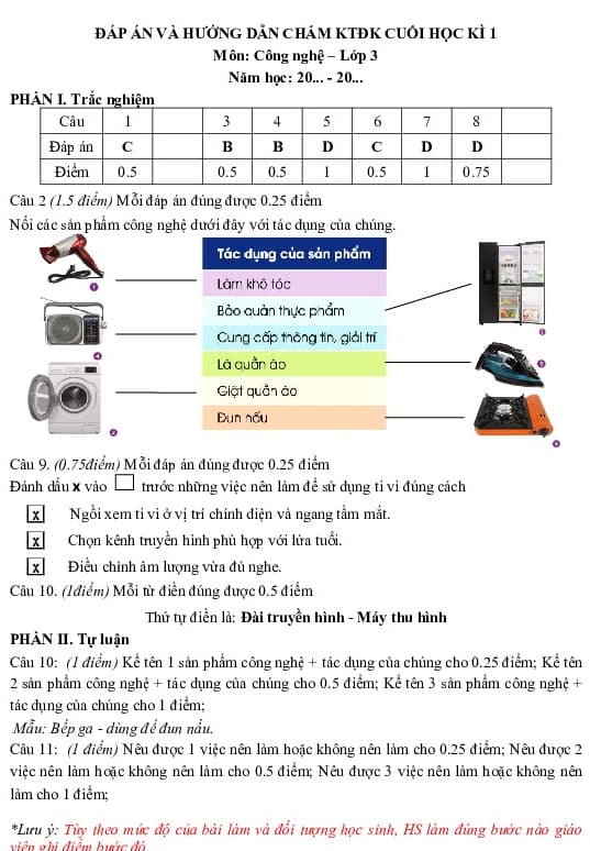 Đáp án đề thi học kì 1 môn Công nghệ 3 Cánh Diều