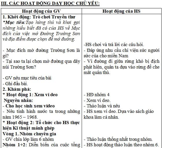 Giáo án dạy học thông qua chơi Lịch sử lớp 5