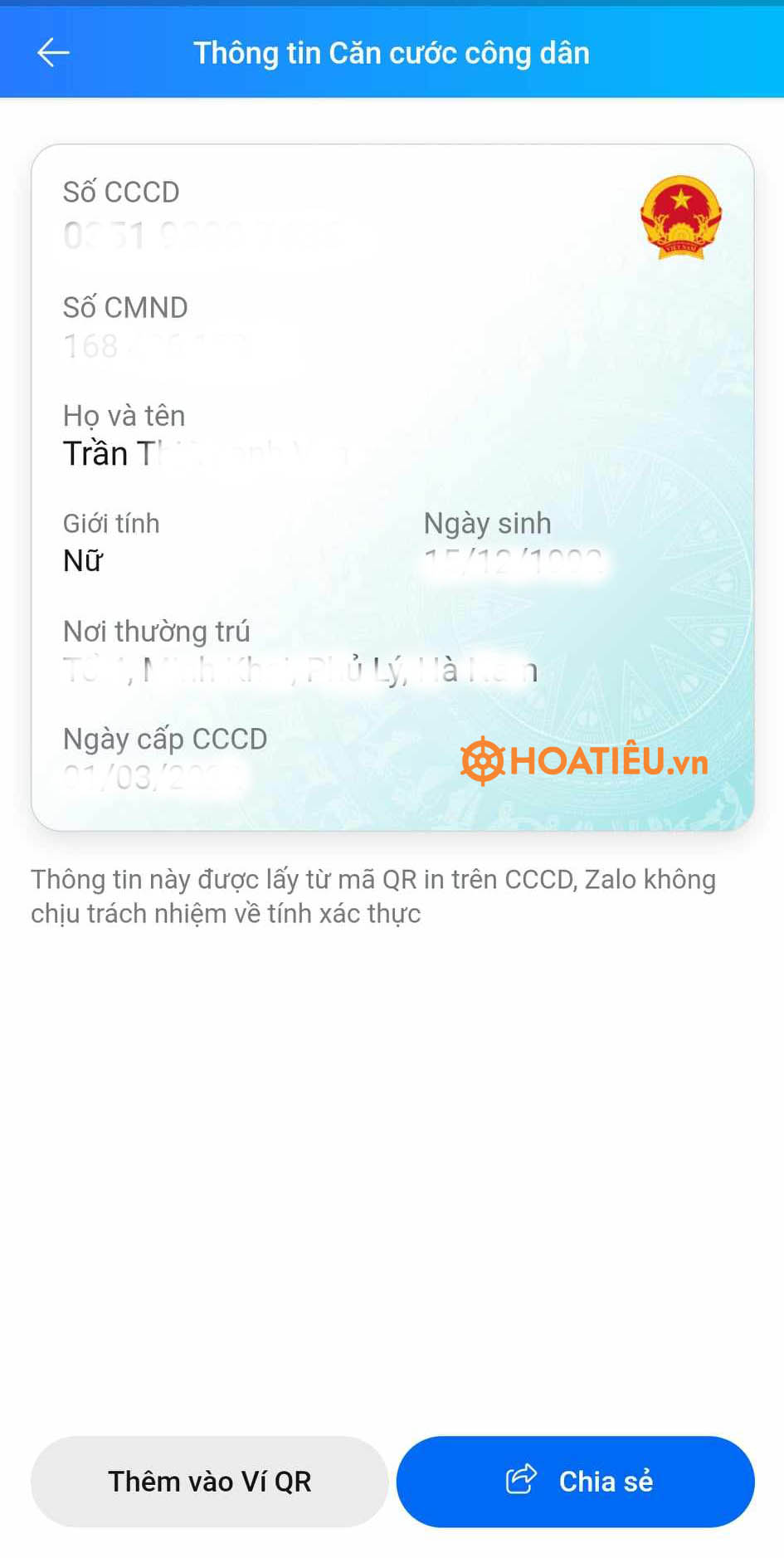 Tra số CMND cũ từ CCCD