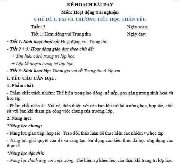 Giáo án Hoạt động trải nghiệm 3 Chân trời sáng tạo