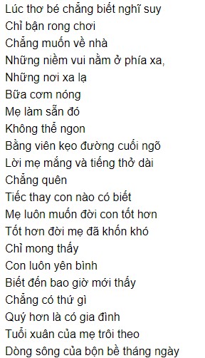 Lời bài hát Bát Cơm Mặn Ong Bây Bi