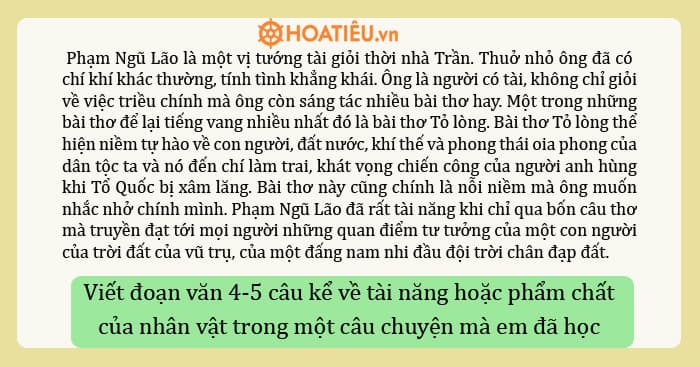Đoạn văn kể về tài năng hoặc phẩm chất của nhân vật