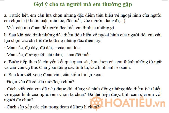 Tìm ý tả ngoại hình của một người mà em thường gặp