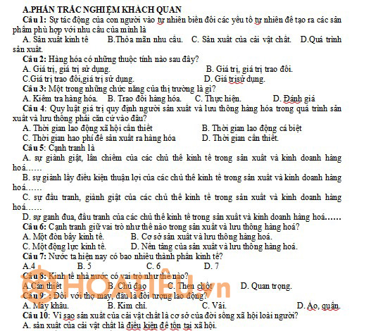 Đề thi HK 1 môn GDCD lớp 11