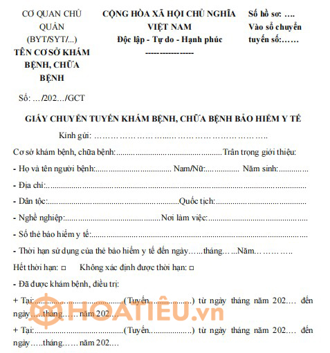 Mẫu giấy chuyển tuyến khám, chữa bệnh BHYT