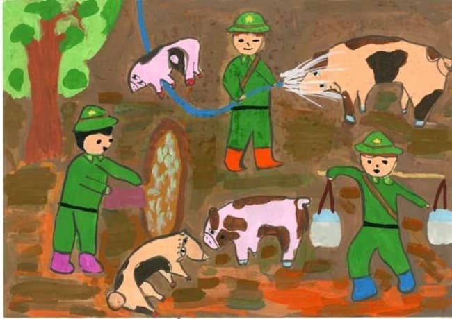 Vẽ tranh 22/12 ý nghĩa: Chú bộ đội tăng gia sản xuất