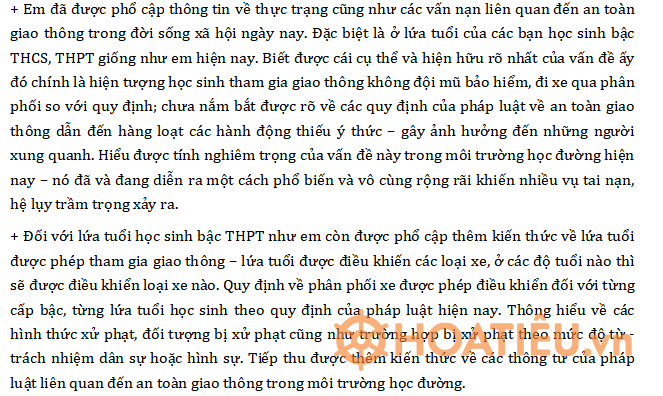 Đáp án tự luận An toàn giao thông cho nụ cười ngày mai 2023 - 2024 THPT