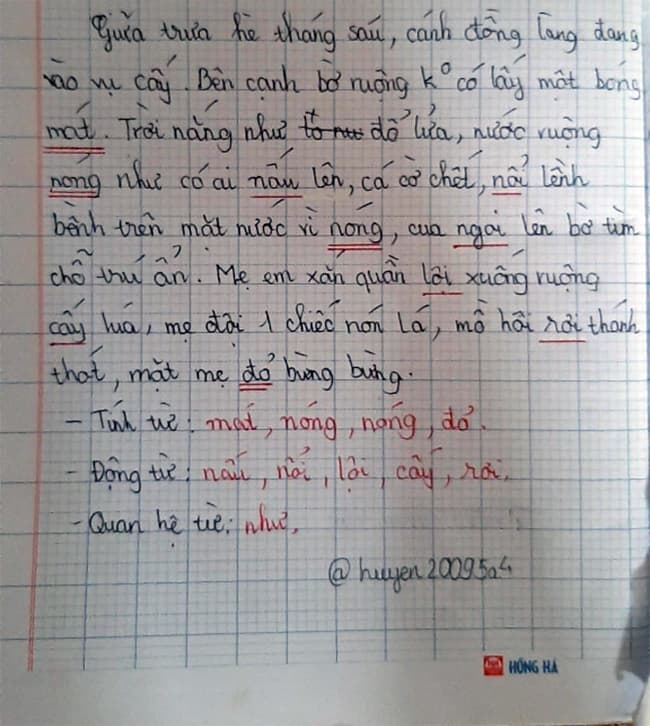 Tả người mẹ cấy lúa giữa trưa tháng 6 nóng bức