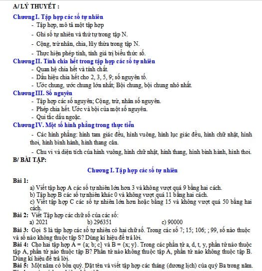 Đề cương ôn tập học kì 1 môn Toán lớp 6 KNTT