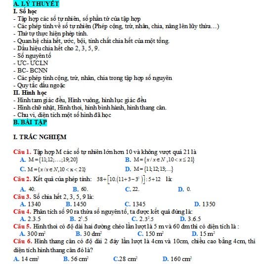 Đề cương học kì 1 Toán 6 Chân trời sáng tạo