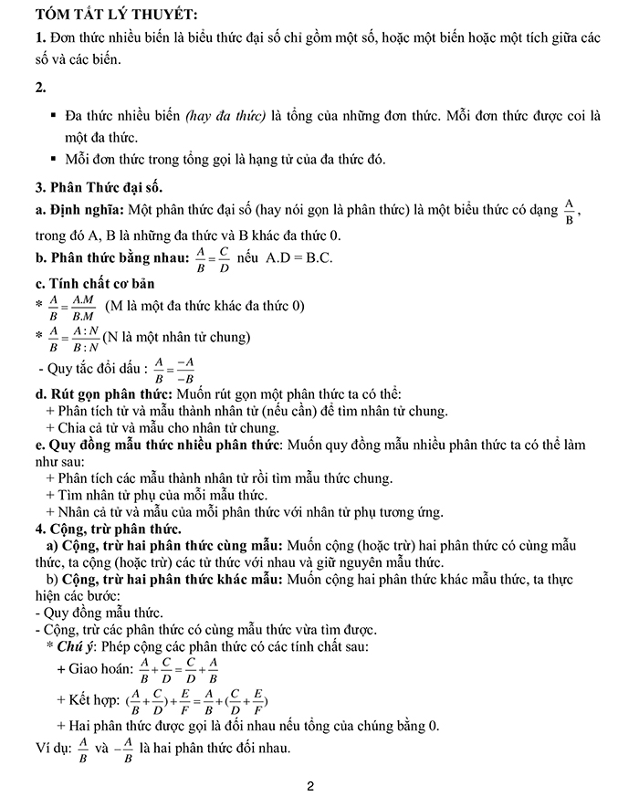 Nội dung đề cương ôn học kì 1 Toán 8