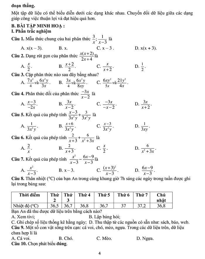 Nội dung đề cương ôn học kì 1 Toán 8