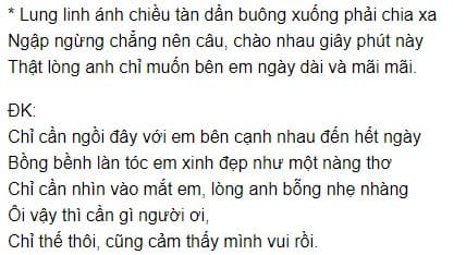 Lời bài hát Chỉ cần ngồi đây với em bên cạnh nhau đến hết ngày