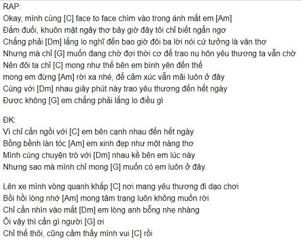 Chỉ cần ngồi đây với em bên cạnh nhau đến hết ngày Hợp âm
