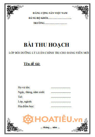 Mẫu bìa bài thu hoạch lớp bồi dưỡng chính trị cho Đảng viên mới 