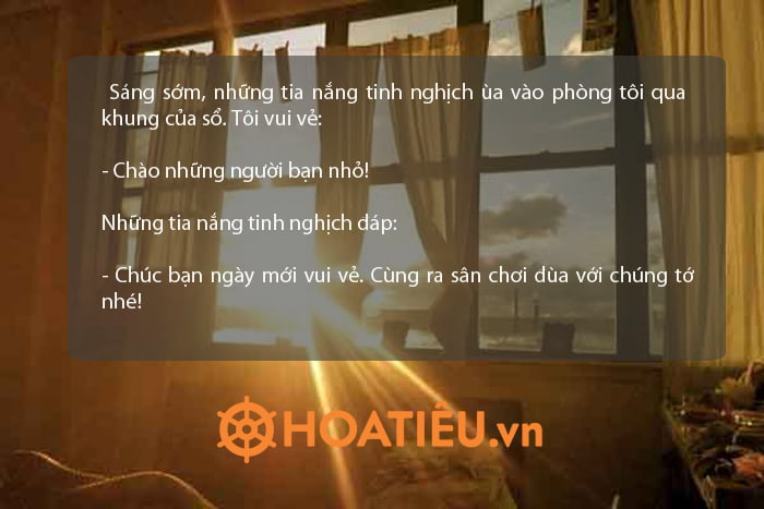 Sử dụng biện pháp nhân hóa, viết câu trả lời của những tia nắng với bạn nhỏ trong đoạn văn dưới đây