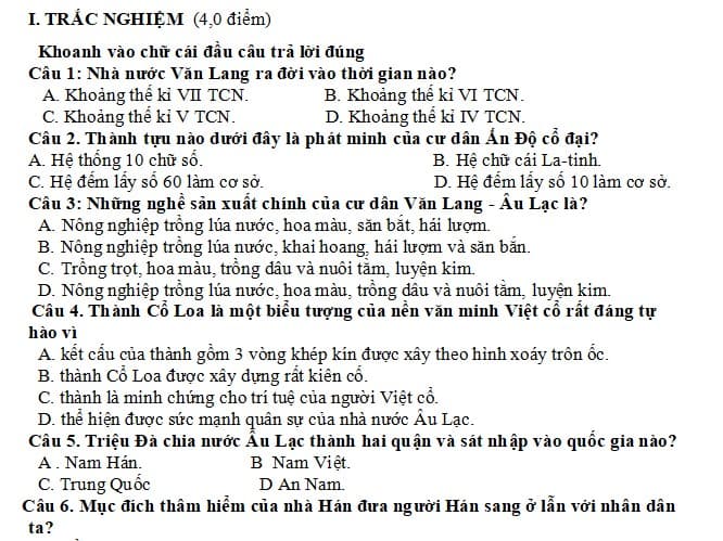 Đề thi HK1 Lịch sử Địa lí 6 Cánh Diều