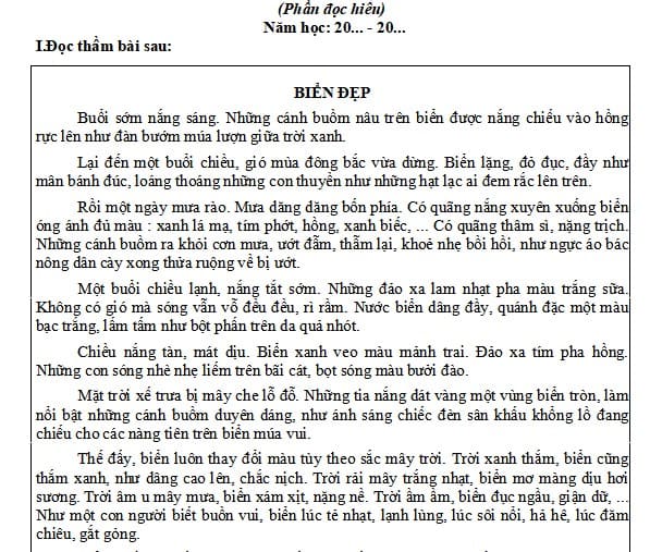 Đề thi Tiếng Việt lớp 5 cuối học kì 1 có đáp án