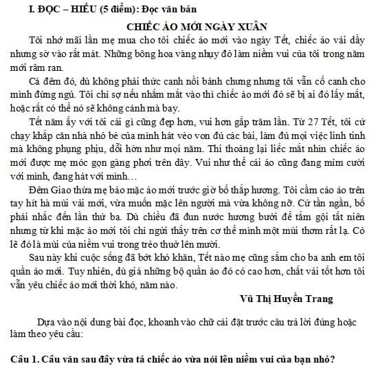 Đề thi cuối kì 1 lớp 4 môn Tiếng Việt theo thông tư 27