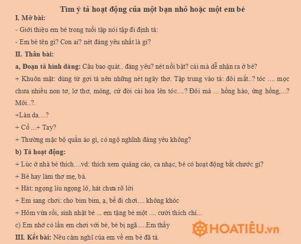 Tìm ý cho bài văn Dàn ý Tả em bé lớp 5