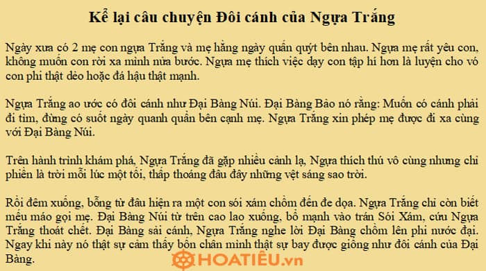 Kể lại câu chuyện Đôi cánh của Ngựa Trắng theo tranh