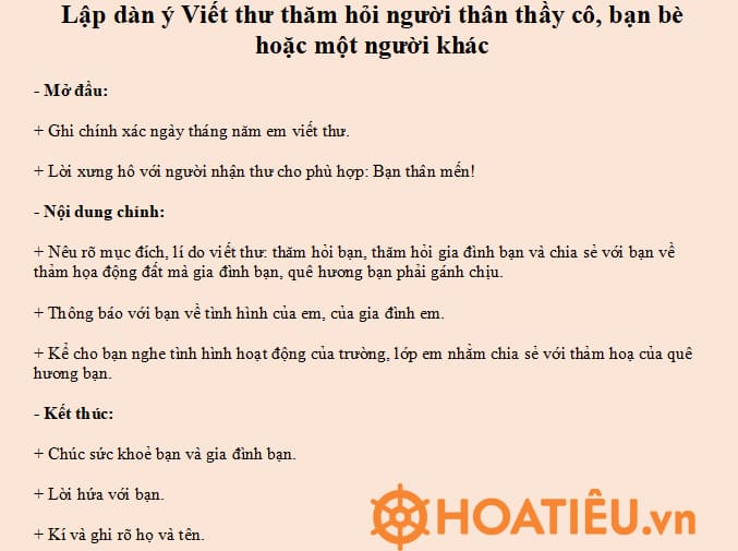 Dàn ý Viết thư thăm hỏi lớp 4