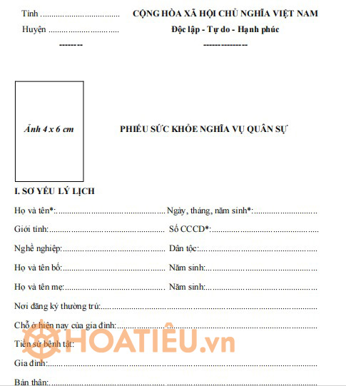 Phiếu sức khỏe nghĩa vụ quân sự