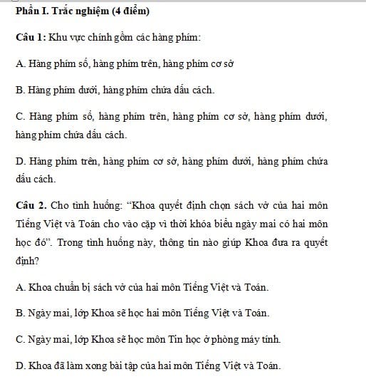 Đề kiểm tra cuối học kì 1 Tin học lớp 3 CTST