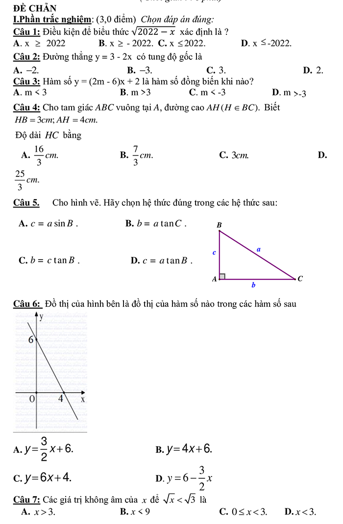 Đề thi Toán 9 học kì 1 - đề 1