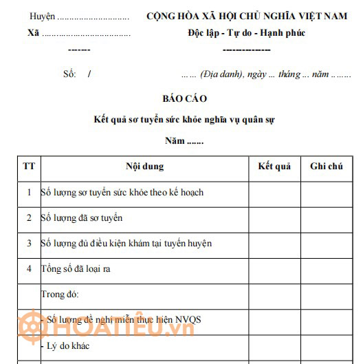 báo cáo kết quả sơ tuyển sức khỏe nghĩa vụ quân sự