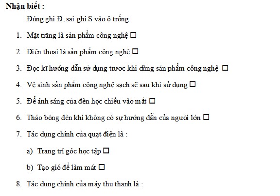 Câu hỏi ôn tập Công nghệ lớp 3 Chân trời sáng tạo Học kì 1