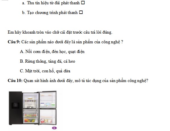 Câu hỏi ôn tập Công nghệ lớp 3 Chân trời sáng tạo Học kì 1