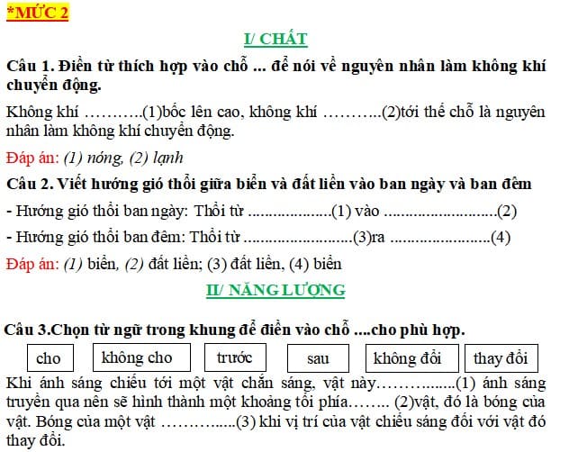 Ngân hàng Câu hỏi ôn tập Khoa học lớp 4 học kì 1