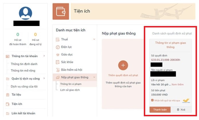 Cách nộp phạt vi phạm giao thông online qua Cổng dịch vụ công quốc gia