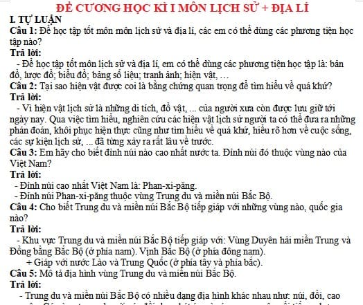 Đề cương ôn thi Lịch sử - Địa lý lớp 4 kì 1 Cánh Diều