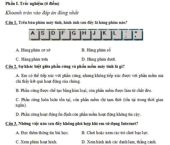 Đề thi học kì 1 môn Tin học 4 Chân trời sáng tạo