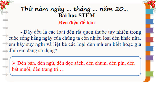 Giáo án PPT STEM lớp 5 Đèn điện để bàn